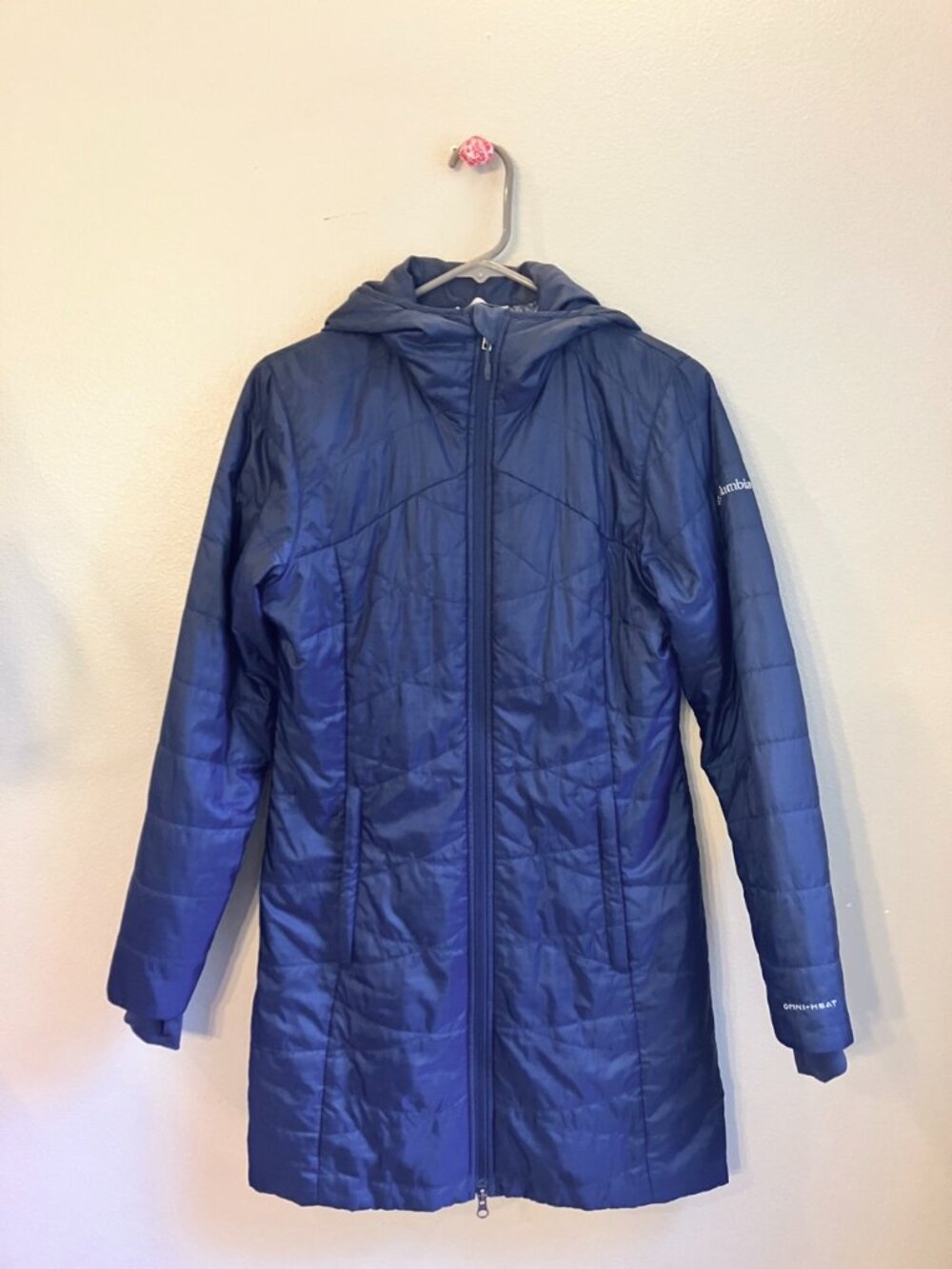 Columbia Omni-Heat Navy Longline Puffer Coat with Hood